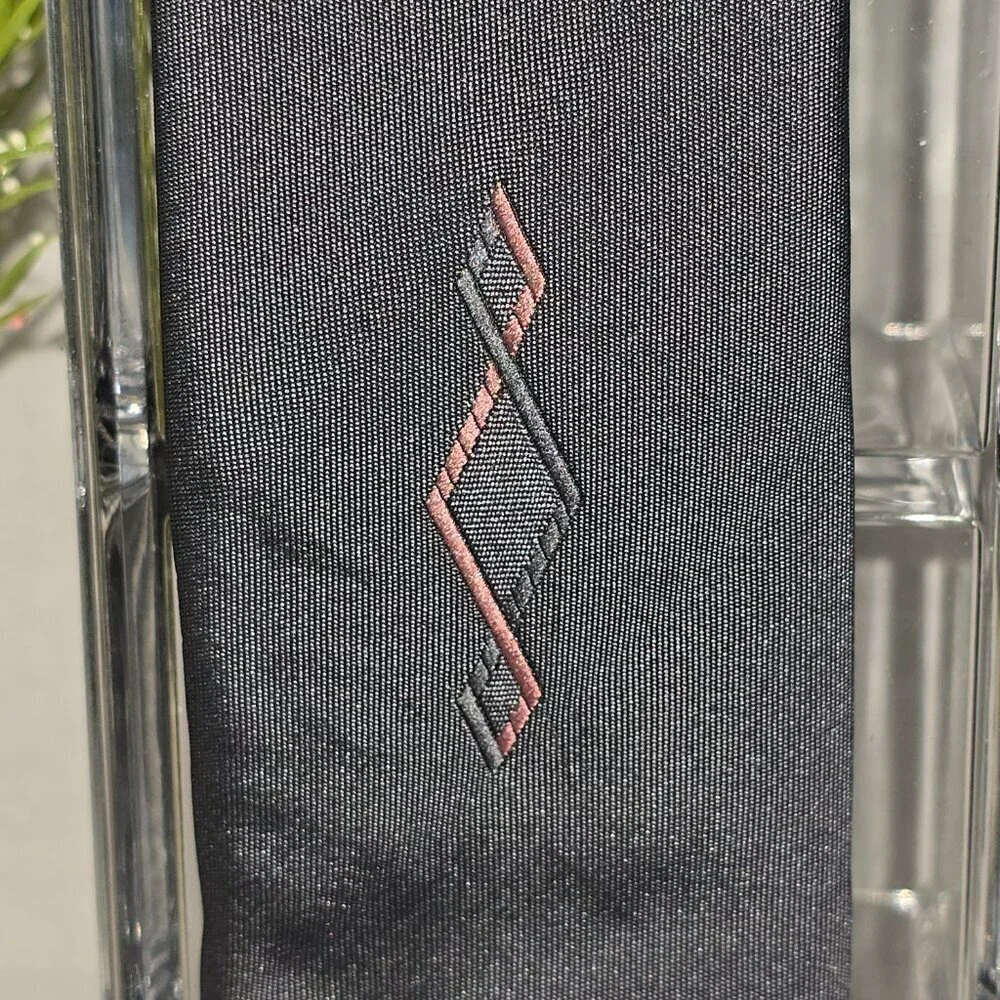 ELAAN MENS TIE BLACK GRAY WITH PINK DIAMOND EMBROIDERED DESIGN